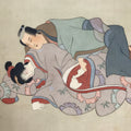 Antique Japanese Hand-Painted Silk Shunga Art Ukiyoe Kimono Couple Scene SP8