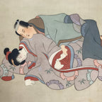 Antique Japanese Hand-Painted Silk Shunga Art Ukiyoe Kimono Couple Scene SP8