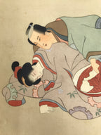 Antique Japanese Hand-Painted Silk Shunga Art Ukiyoe Kimono Couple Scene SP8