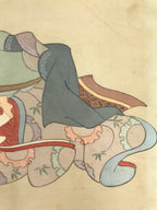 Antique Japanese Hand-Painted Silk Shunga Art Ukiyoe Kimono Couple Scene SP8