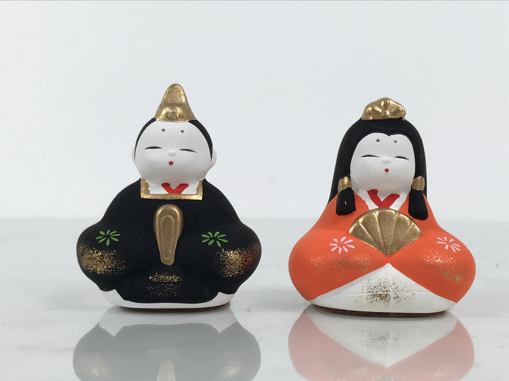 Japanese Small Clay Hina Doll Figurine Ohinasama Girl's Day Orange Black ST118-AD - Figurine-chidorivintage.com