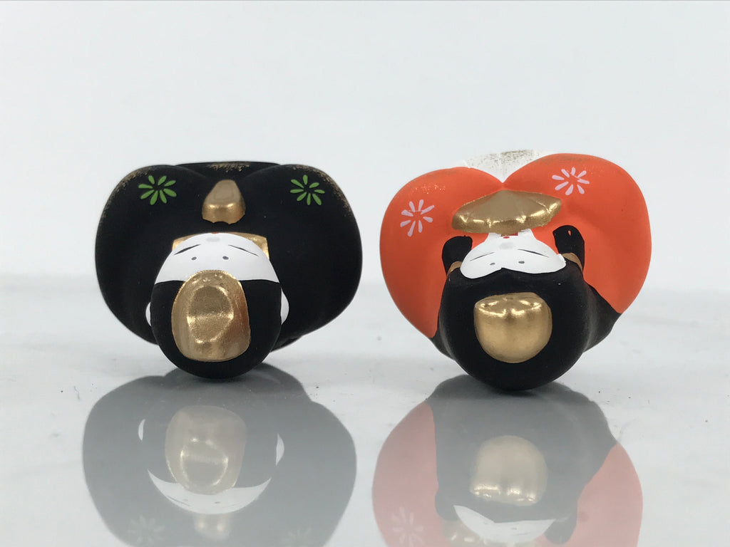 Japanese Small Clay Hina Doll Figurine Ohinasama Girl's Day Orange Black ST118-AD - Figurine-chidorivintage.com