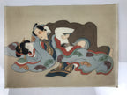 Antique Japanese Hand-Painted Silk Shunga Art Ukiyoe Kimono Couple Scene SP9