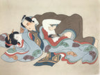 Antique Japanese Hand-Painted Silk Shunga Art Ukiyoe Kimono Couple Scene SP9