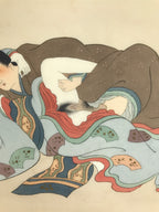 Antique Japanese Hand-Painted Silk Shunga Art Ukiyoe Kimono Couple Scene SP9