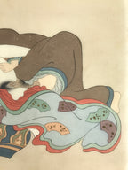 Antique Japanese Hand-Painted Silk Shunga Art Ukiyoe Kimono Couple Scene SP9