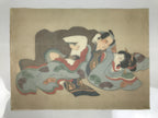 Antique Japanese Hand-Painted Silk Shunga Art Ukiyoe Kimono Couple Scene SP9