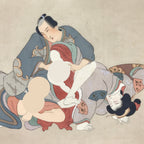 Antique Japanese Hand-Painted Silk Shunga Art Ukiyoe Kimono Couple Scene SP10