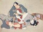 Antique Japanese Hand-Painted Silk Shunga Art Ukiyoe Kimono Couple Scene SP10