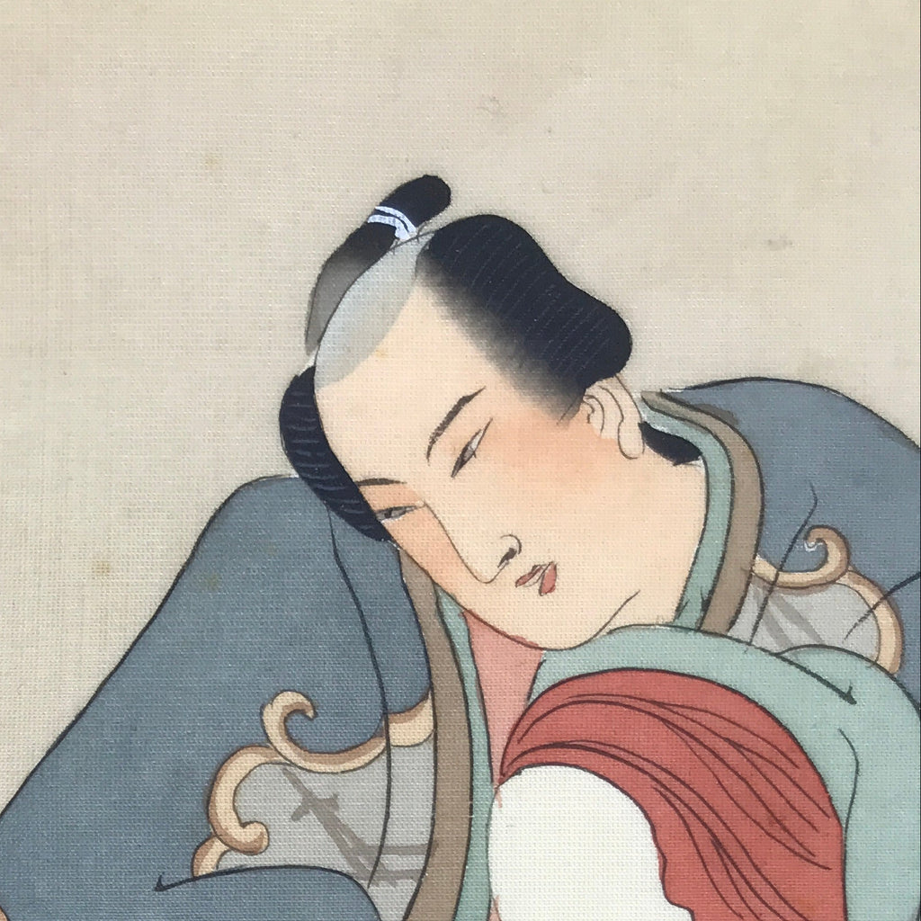 Antique Japanese Hand-Painted Silk Shunga Art Ukiyoe Kimono Couple Scene SP10