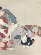 Antique Japanese Hand-Painted Silk Shunga Art Ukiyoe Kimono Couple Scene SP10