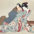 Antique Japanese Hand-Painted Silk Shunga Art Ukiyoe Kimono Couple Scene SP11