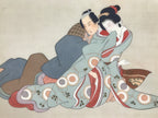 Antique Japanese Hand-Painted Silk Shunga Art Ukiyoe Kimono Couple Scene SP11