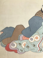 Antique Japanese Hand-Painted Silk Shunga Art Ukiyoe Kimono Couple Scene SP11