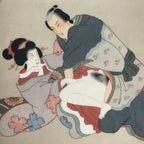 Antique Japanese Hand-Painted Silk Shunga Art Ukiyoe Kimono Couple Scene SP12