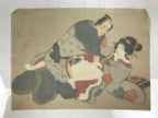 Antique Japanese Hand-Painted Silk Shunga Art Ukiyoe Kimono Couple Scene SP12