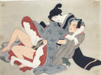 Antique Japanese Hand-Painted Silk Shunga Art Ukiyoe Kimono Couple Scene SP13
