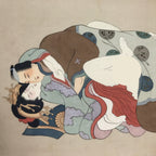 Antique Japanese Hand-Painted Silk Shunga Art Ukiyoe Kimono Couple Scene SP14
