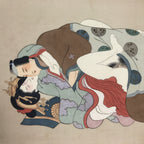 Antique Japanese Hand-Painted Silk Shunga Art Ukiyoe Kimono Couple Scene SP14