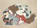 Antique Japanese Hand-Painted Silk Shunga Art Ukiyoe Kimono Couple Scene SP14
