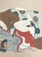 Antique Japanese Hand-Painted Silk Shunga Art Ukiyoe Kimono Couple Scene SP14