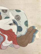 Antique Japanese Hand-Painted Silk Shunga Art Ukiyoe Kimono Couple Scene SP14