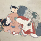 Antique Japanese Hand-Painted Silk Shunga Art Ukiyoe Kimono Couple Scene SP15