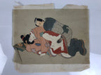 Antique Japanese Hand-Painted Silk Shunga Art Ukiyoe Kimono Couple Scene SP15
