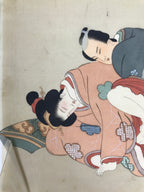 Antique Japanese Hand-Painted Silk Shunga Art Ukiyoe Kimono Couple Scene SP15