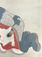Antique Japanese Hand-Painted Silk Shunga Art Ukiyoe Kimono Couple Scene SP15