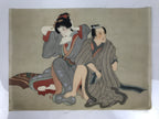 Antique Japanese Hand-Painted Silk Shunga Art Ukiyoe Kimono Couple Scene SP16