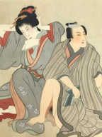 Antique Japanese Hand-Painted Silk Shunga Art Ukiyoe Kimono Couple Scene SP16
