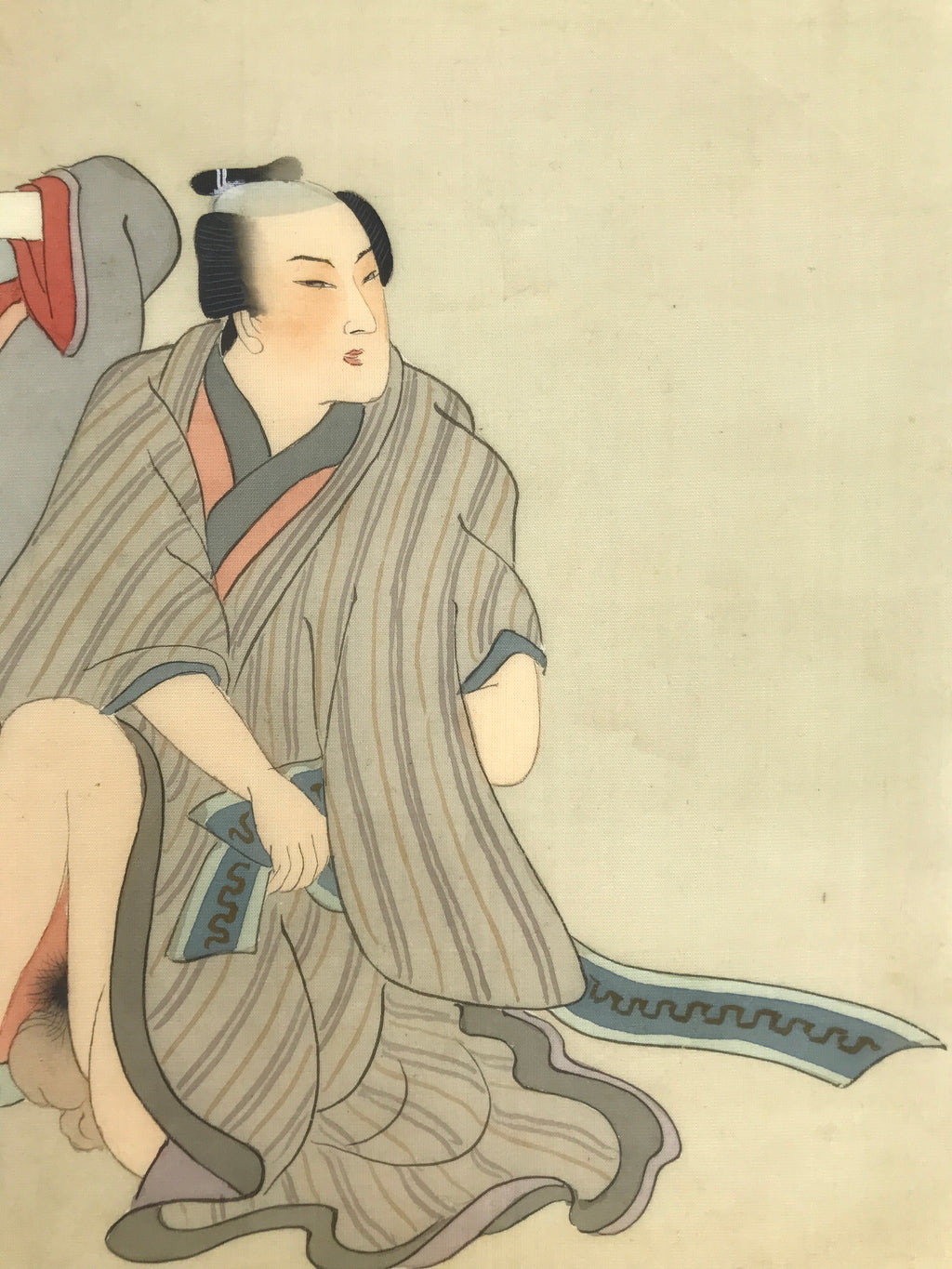 Antique Japanese Hand-Painted Silk Shunga Art Ukiyoe Kimono Couple Scene SP16