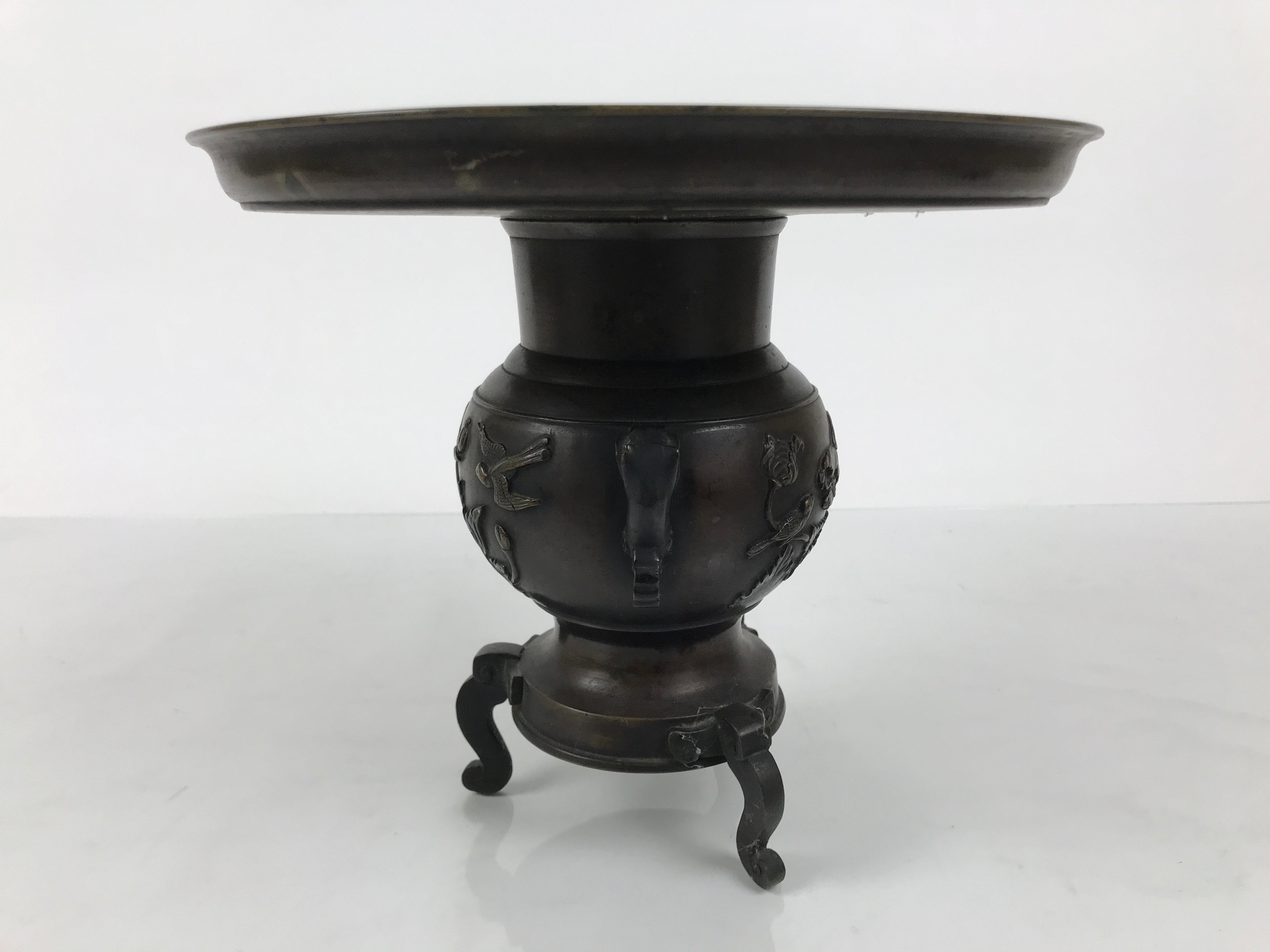 Japanese Bronze Usubata Flower Vase Vtg Ikebana Arrangement 2pc Kabin UB65-KT - Vase-chidorivintage.com