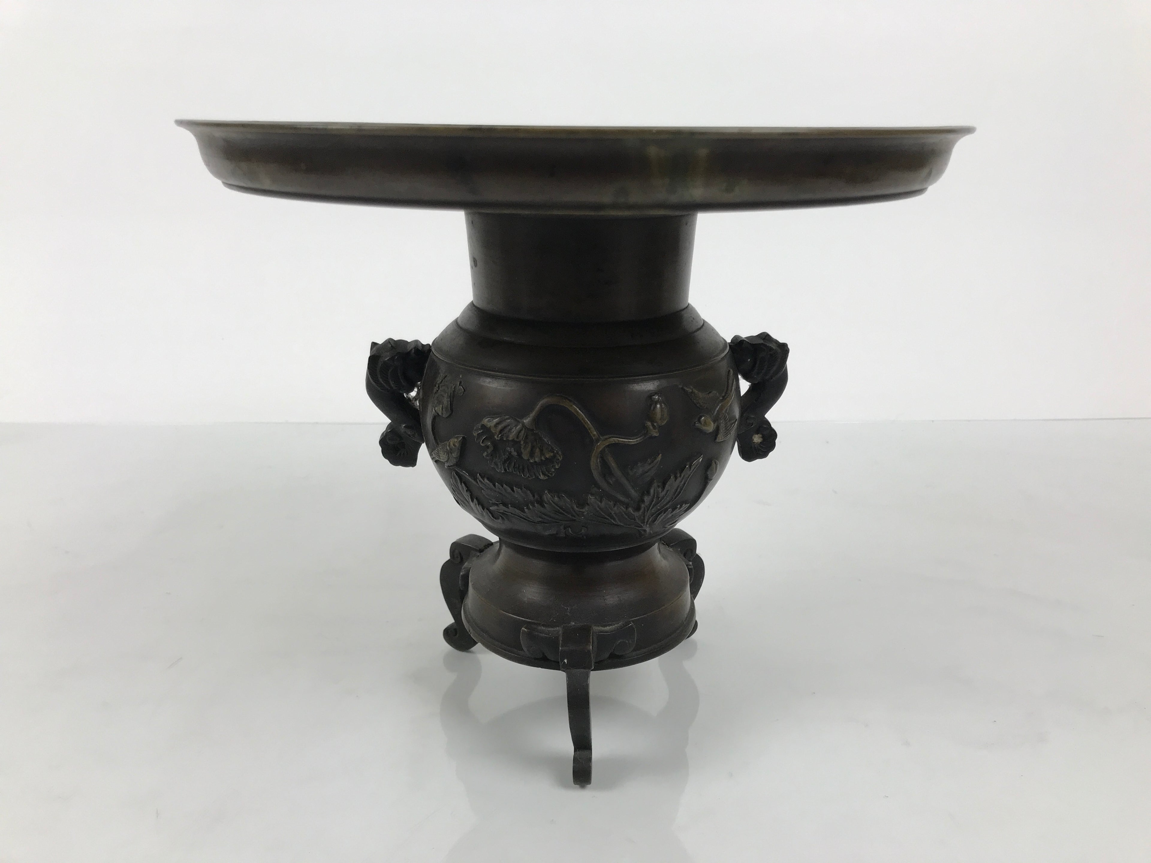 Japanese Bronze Usubata Flower Vase Vtg Ikebana Arrangement 2pc Kabin UB65-KT - Vase-chidorivintage.com