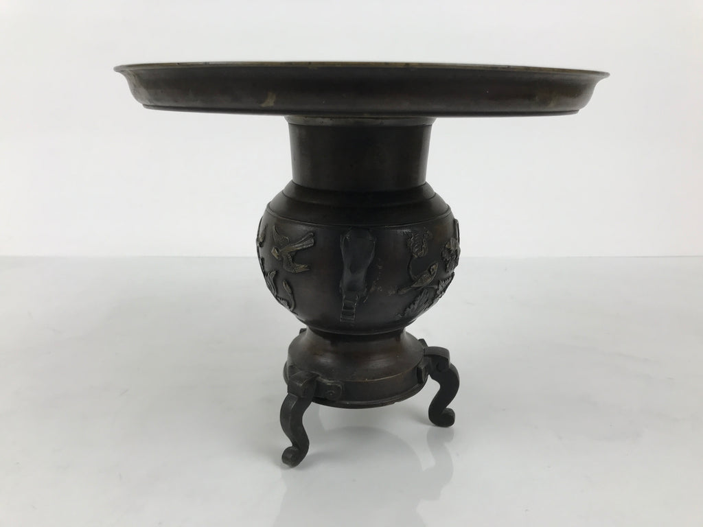 Japanese Bronze Usubata Flower Vase Vtg Ikebana Arrangement 2pc Kabin UB65-KT - Vase-chidorivintage.com