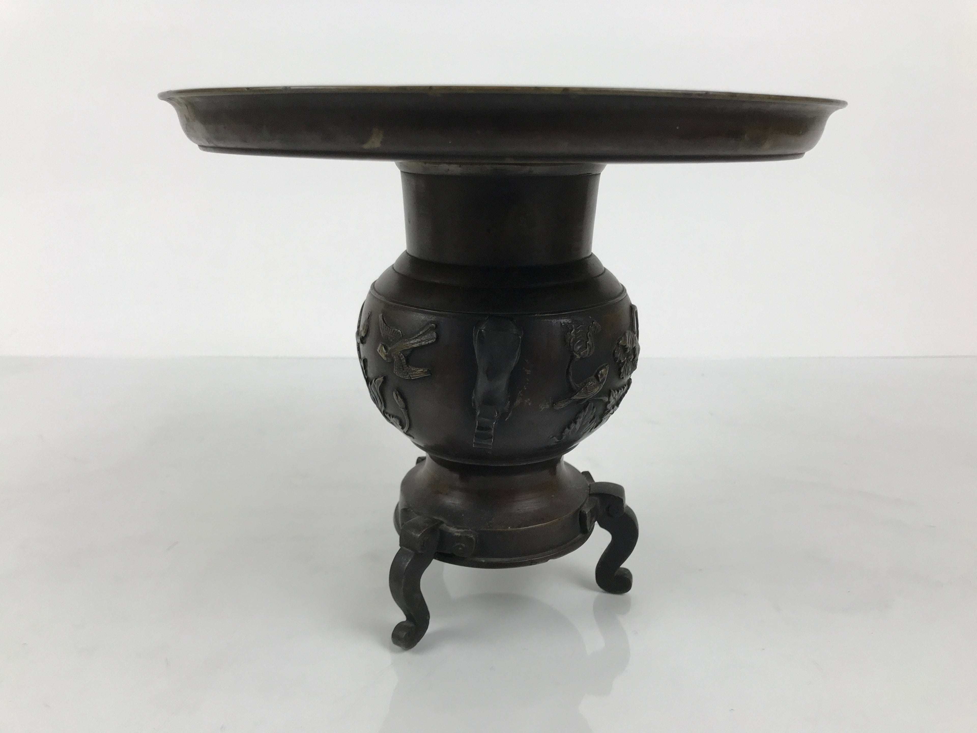 Japanese Bronze Usubata Flower Vase Vtg Ikebana Arrangement 2pc Kabin UB65-KT - Vase-chidorivintage.com