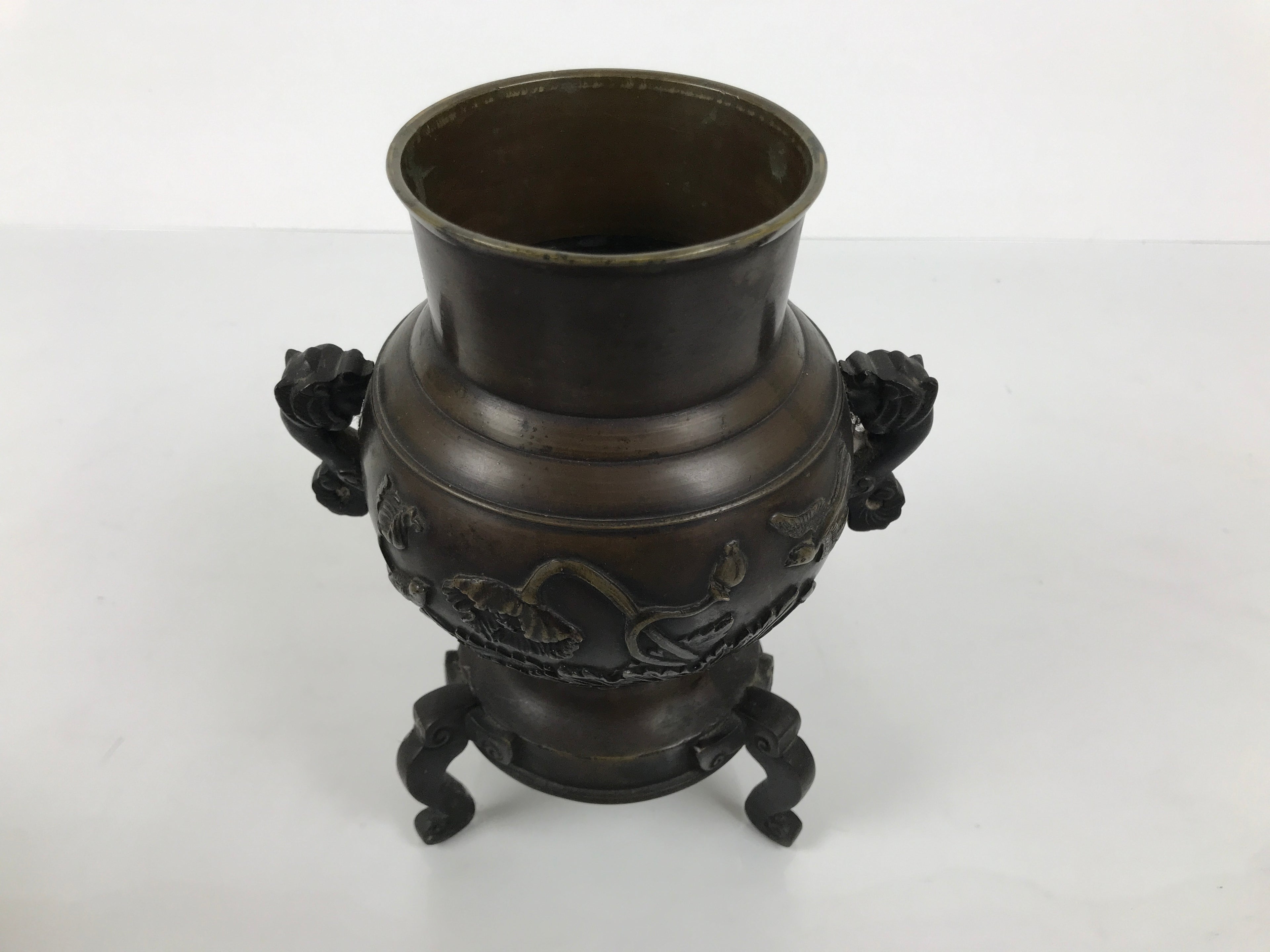 Japanese Bronze Usubata Flower Vase Vtg Ikebana Arrangement 2pc Kabin UB65-KT - Vase-chidorivintage.com