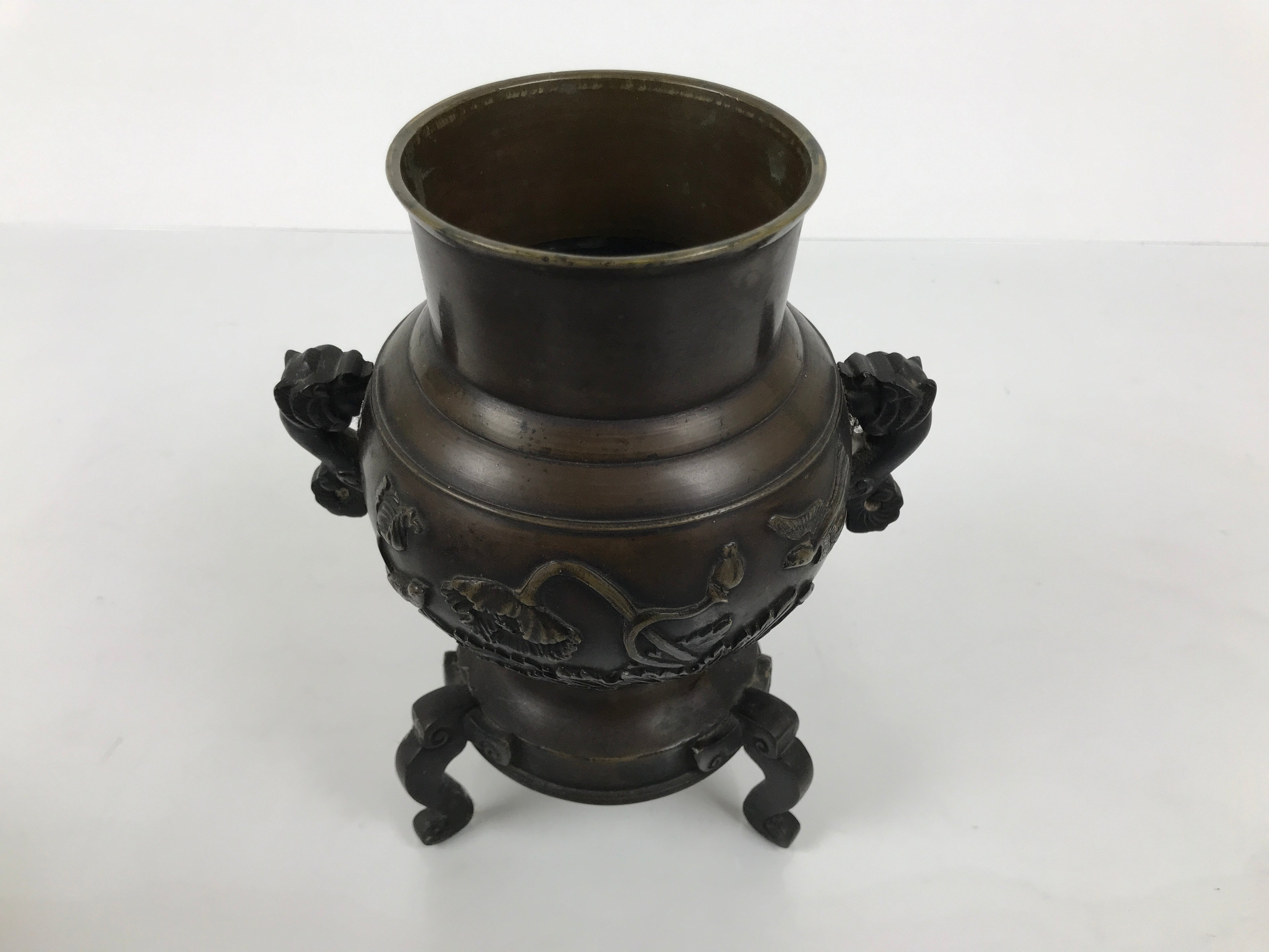 Japanese Bronze Usubata Flower Vase Vtg Ikebana Arrangement 2pc Kabin UB65-KT - Vase-chidorivintage.com