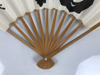 Japanese Paper Folding Fan Sensu Vtg Bamboo Frame White Longevity Hiragana 5D44-AD - Fan-chidorivintage.com