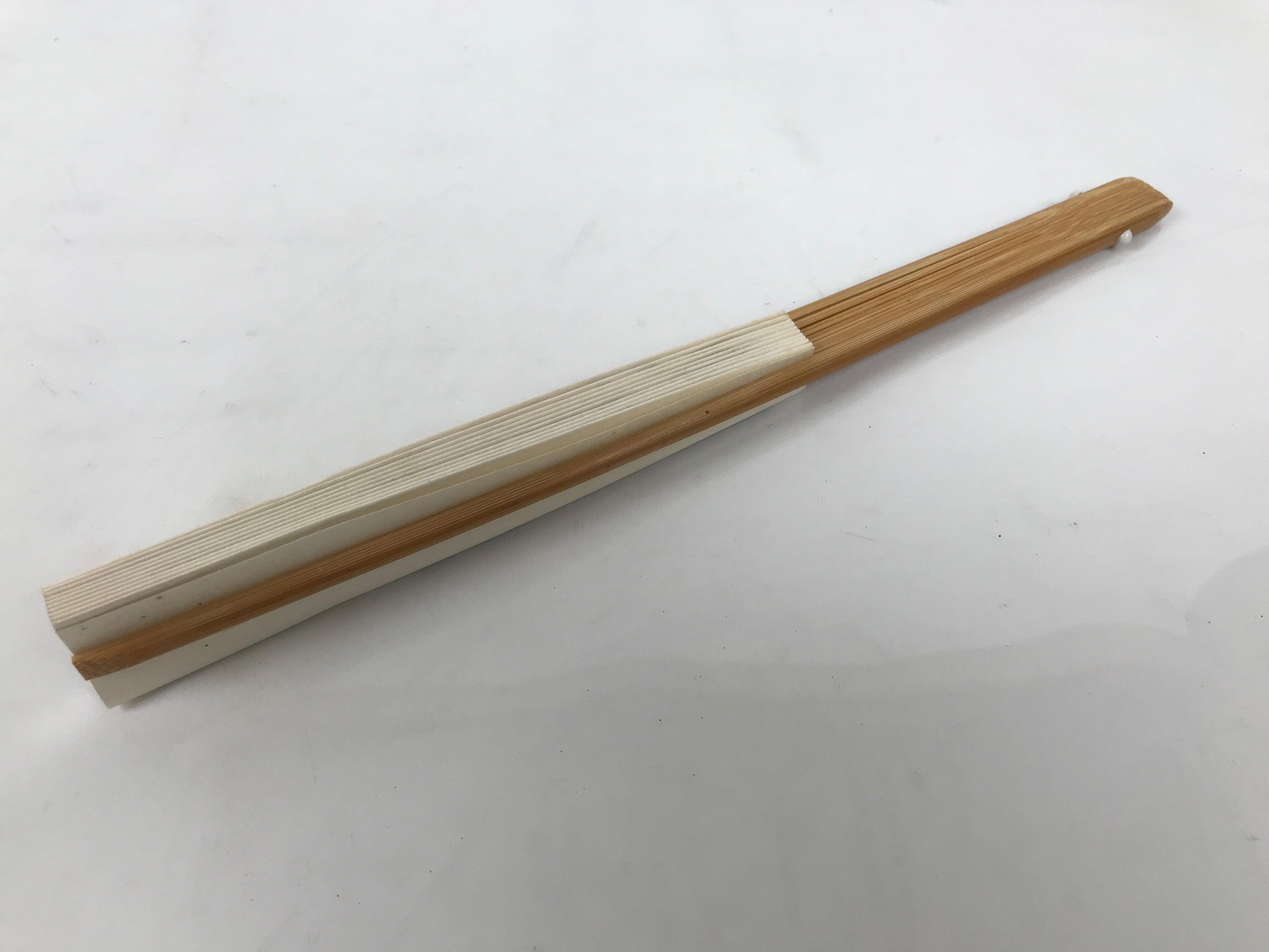 Japanese Paper Folding Fan Sensu Vtg Bamboo Frame White Longevity Hiragana 5D44-AD - Fan-chidorivintage.com
