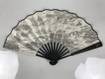 Chinese Paper Folding Fan Sensu Bamboo Frame White Black Kanji Grand Canal 5D91-AD - Fan-chidorivintage.com