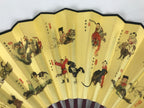 Chinese Fabric Folding Fan Vtg Sensu Bamboo Frame Gold Brown Zodiac 5D92-AD - Fan-chidorivintage.com