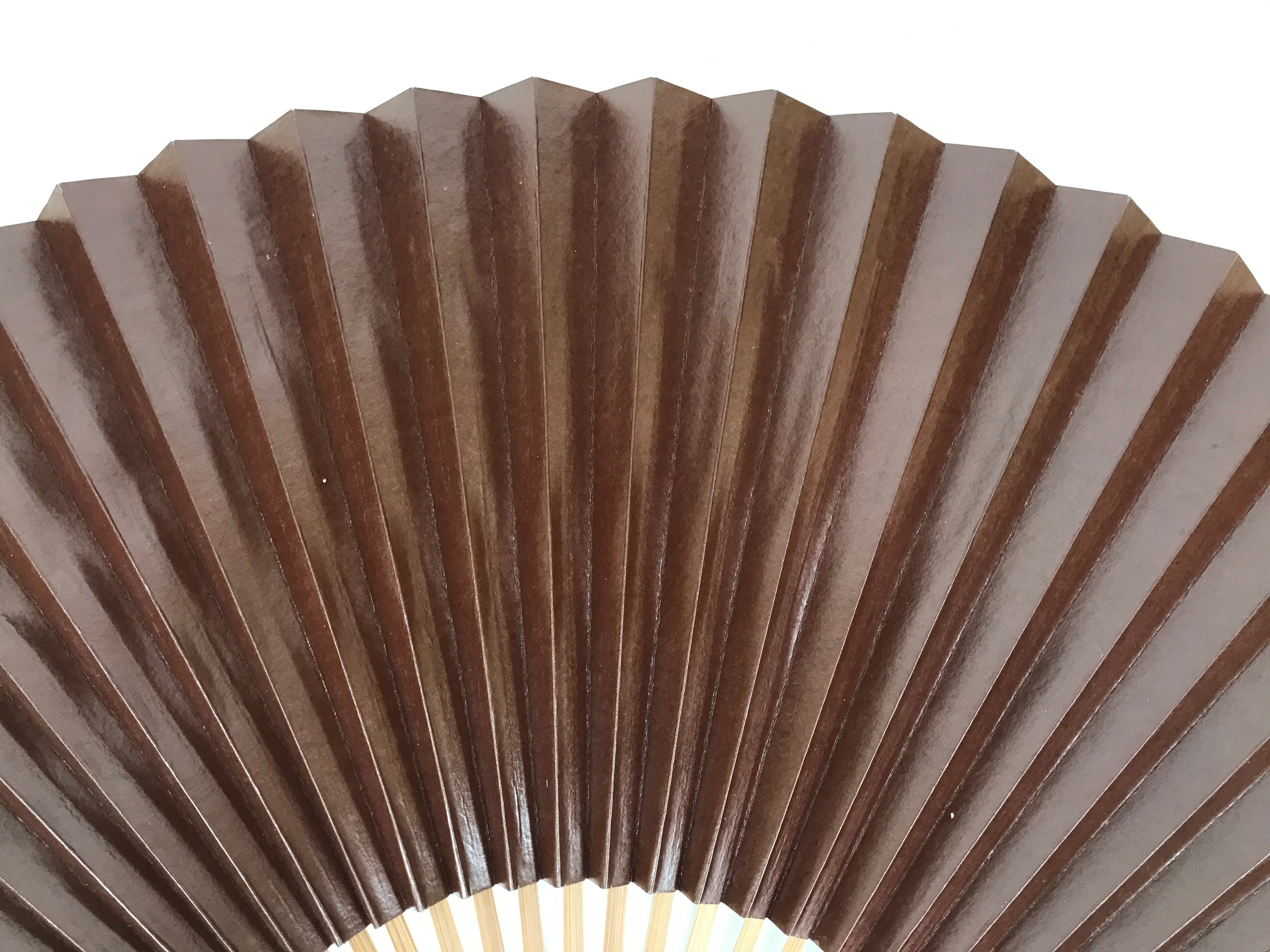 Japanese Large Paper Folding Fan Vtg Sensu Bamboo Frame Glossy Dark Brown 5D45-AD - Fan-chidorivintage.com