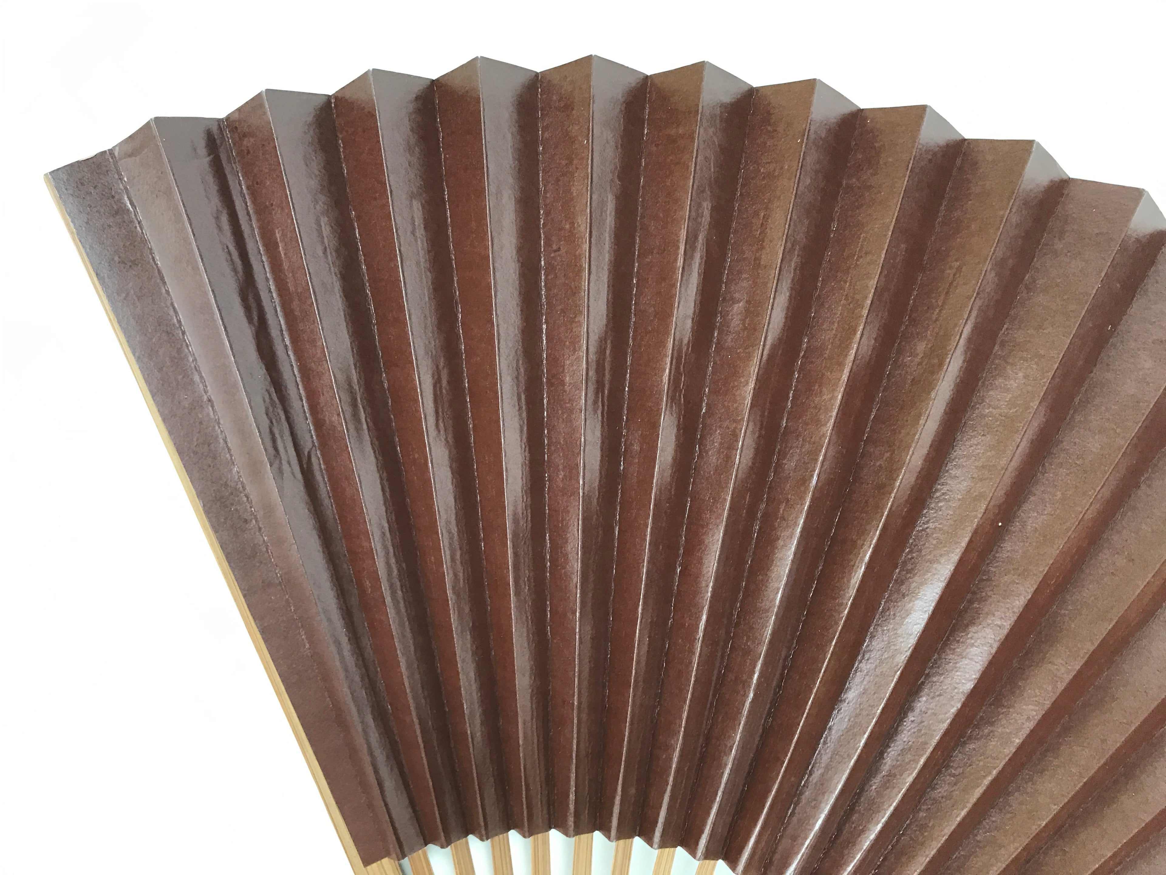 Japanese Large Paper Folding Fan Vtg Sensu Bamboo Frame Glossy Dark Brown 5D45-AD - Fan-chidorivintage.com