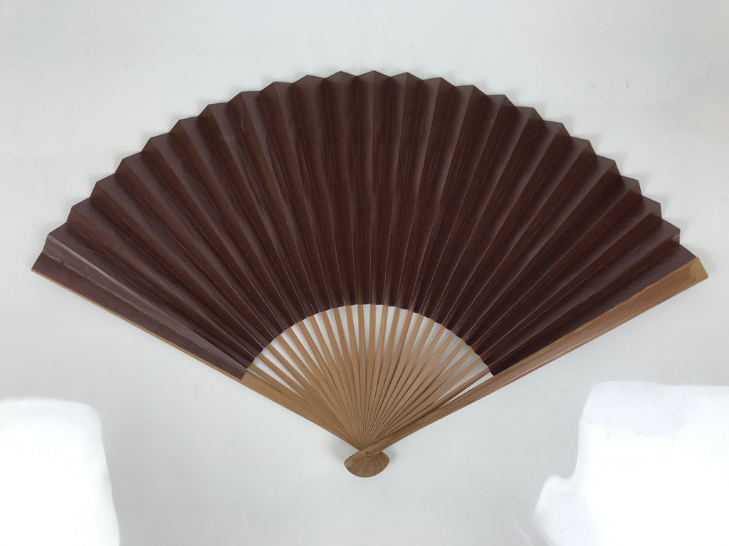 Japanese Large Paper Folding Fan Vtg Sensu Bamboo Frame Glossy Dark Brown 5D45-AD - Fan-chidorivintage.com