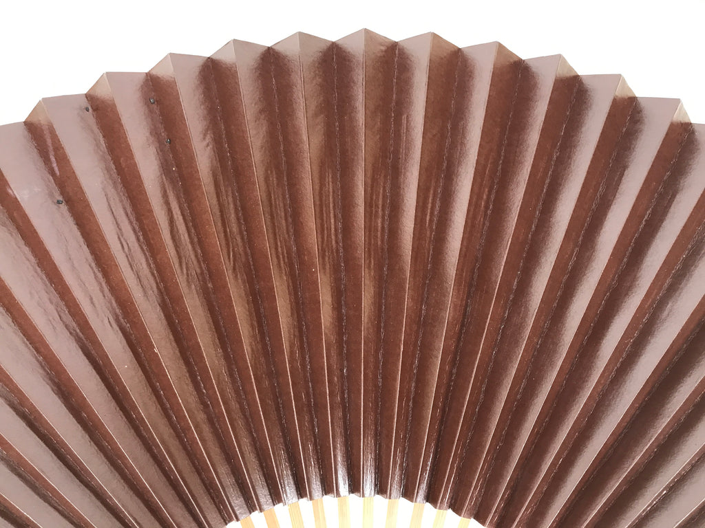 Japanese Large Paper Folding Fan Vtg Sensu Bamboo Frame Glossy Dark Brown 5D45-AD - Fan-chidorivintage.com