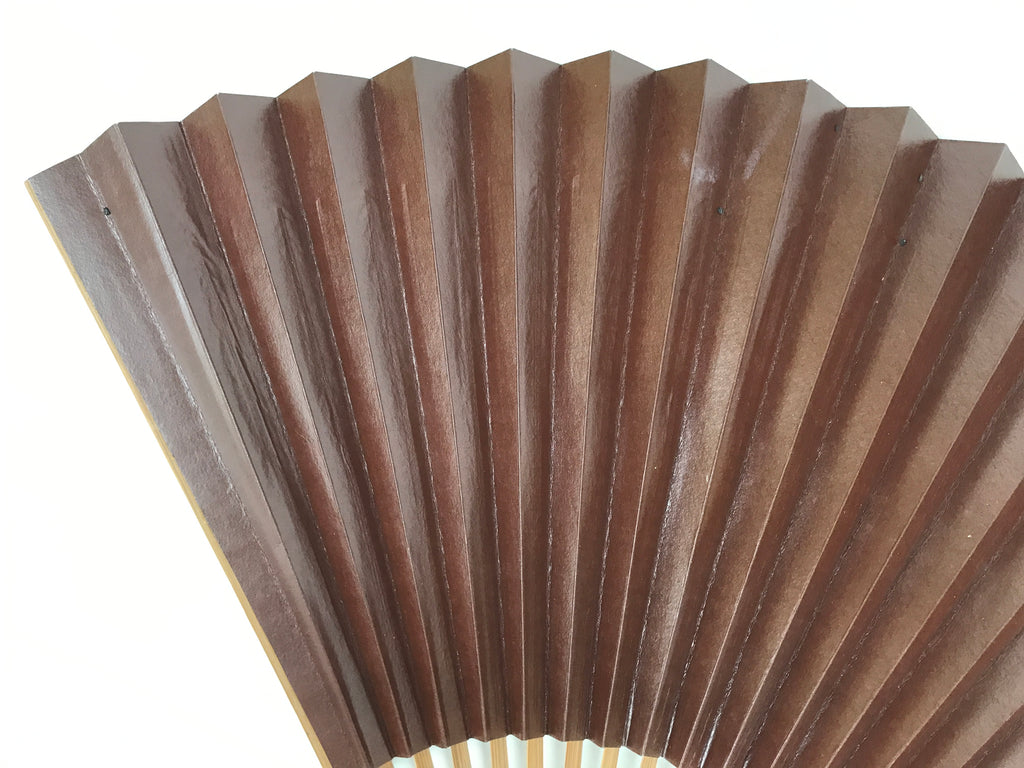Japanese Large Paper Folding Fan Vtg Sensu Bamboo Frame Glossy Dark Brown 5D45-AD - Fan-chidorivintage.com