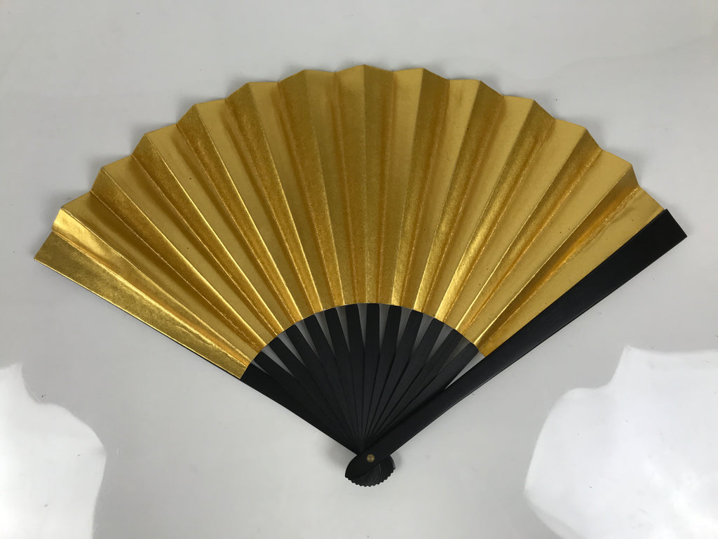 Japanese Paper Folding Fan Sensu Vtg Black Metal Frame Decorative Gold 5D46-AD - Fan-chidorivintage.com