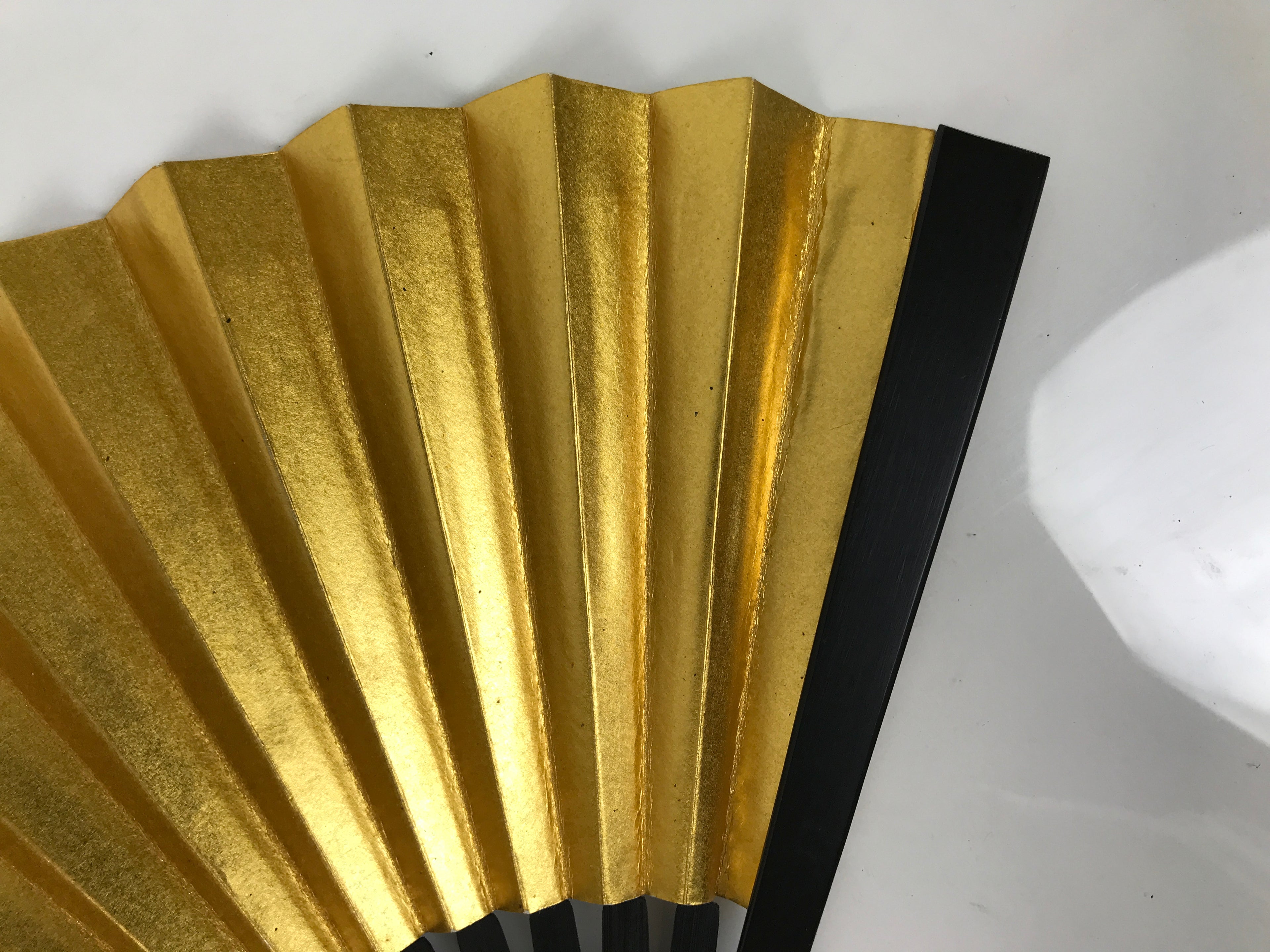 Japanese Paper Folding Fan Sensu Vtg Black Metal Frame Decorative Gold 5D46-AD - Fan-chidorivintage.com